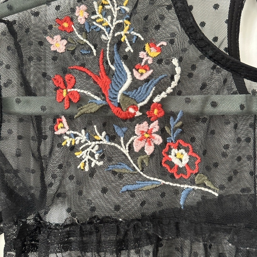 Arizona Jean Company Girls Polka Dot Sheer Blouse with Floral/BirdEmbroidery - Picture 2 of 4